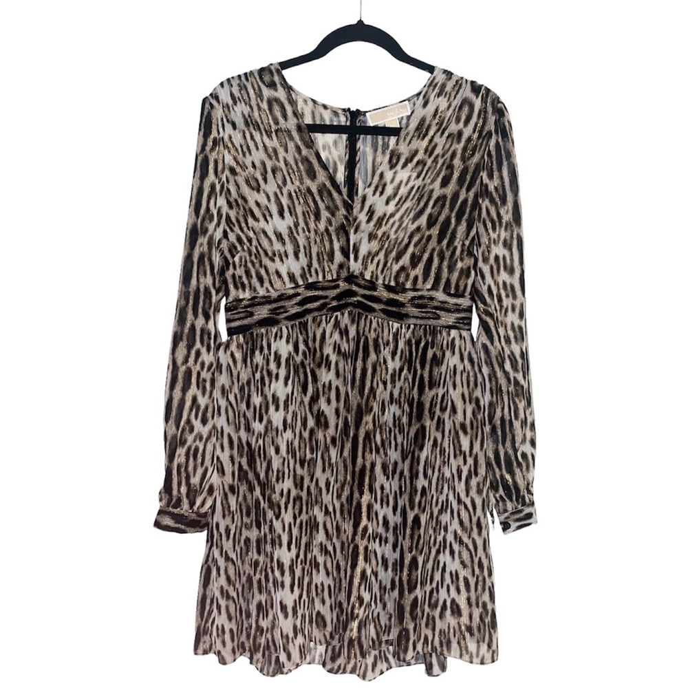 Michael Kors sheer leopard cheetah 🐆 print dress, gold metallic, NWT, size 8